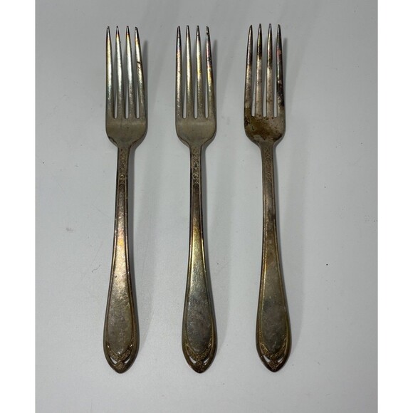 Lot of 3 Vintage 1847 Rogers Bros IS Silverplate Fork Art Deco Pattern Flatware - Picture 1 of 8